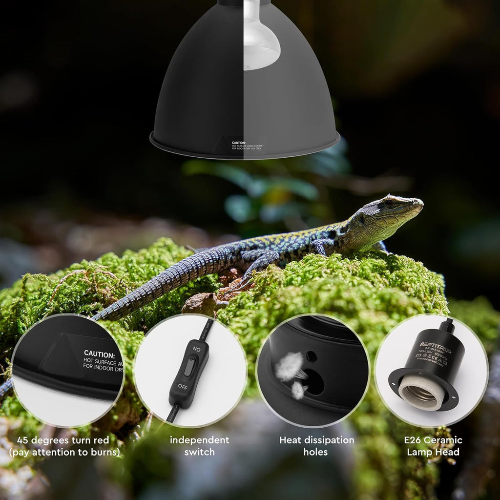 Deep Dome Light Fixture 8.5", Heat Lamp Max 200W, Tank Lighting Fixtures, UVB Reptile Light, Accessories 2 Packs E26