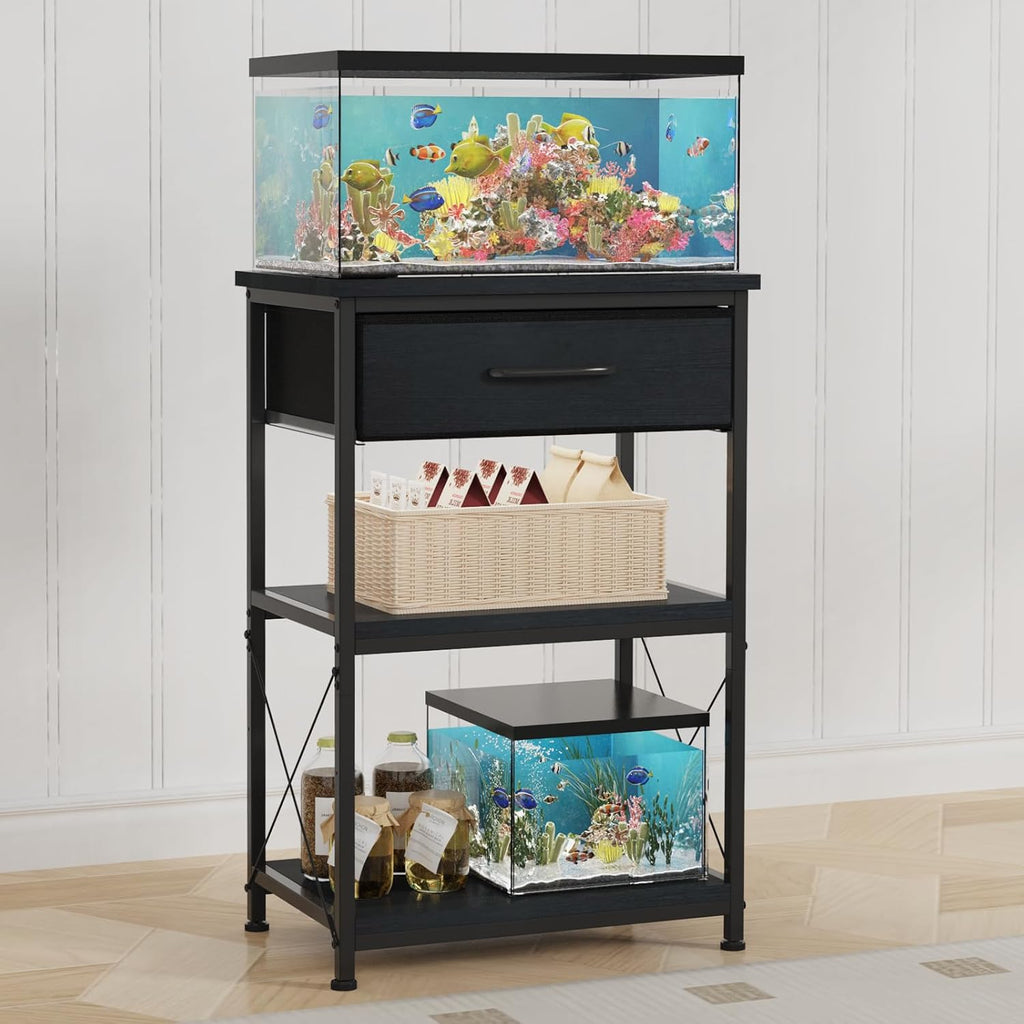 TFK 5-10 Gallon Fish Tank Stand, Height Adjustable Metal Aquarium Stand with Storage Drawers for Fish Tank Accessories Storage, Perfect for Turtle Tank, Reptile Terrarium, Black