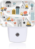 Cartoon Construction Vehicle Night Light for Kids Girls Boys, Building Scene LED Night Light Plug into Wall with Dusk to Dawn Sensor for Bedroom, Hallway, Kitchen, Bathroom, Stairs Decor