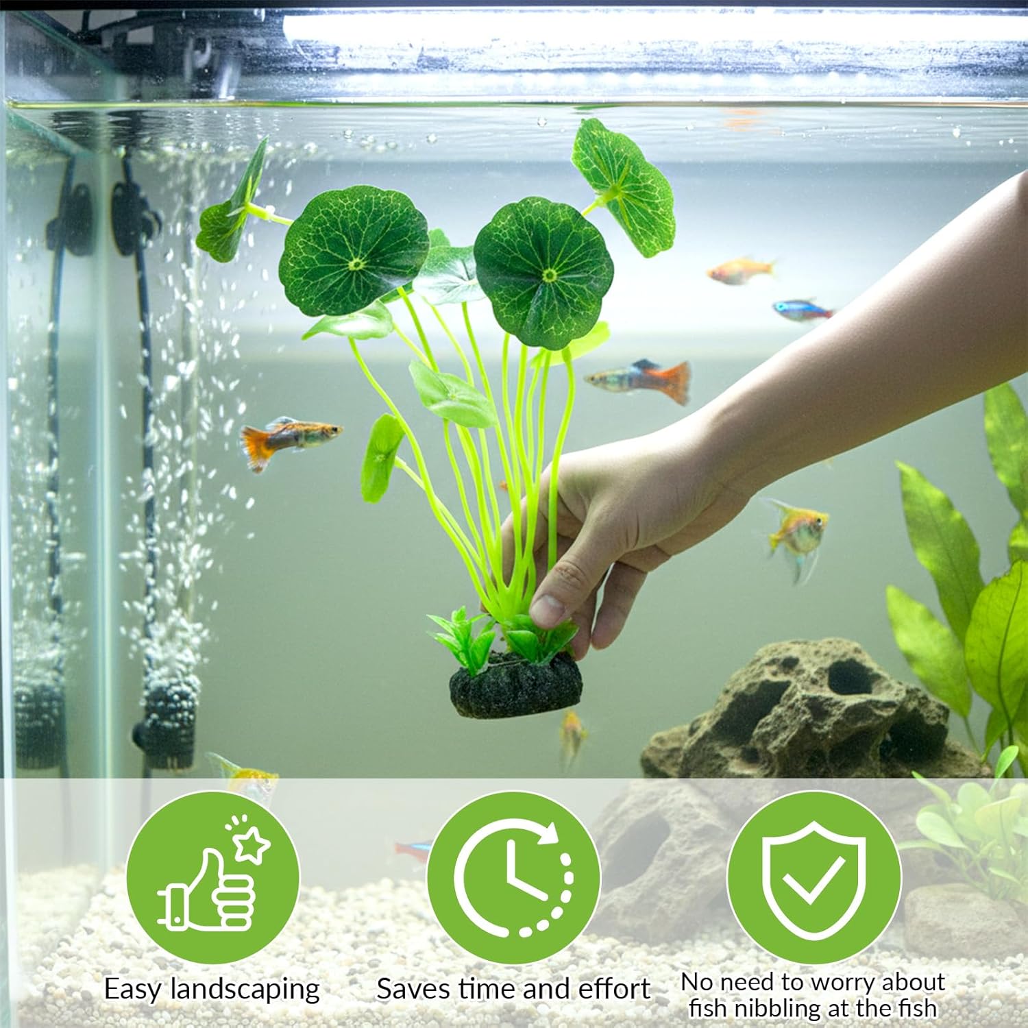 9 Inch Artificial Aquarium Plants 2 Pack Plastic Lotus Leaf Decorations for Small Tank Goldfish Betta Hides (Green)