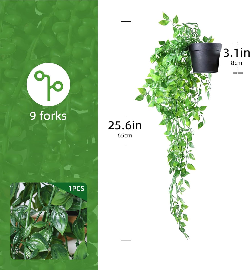 Fake Hanging Plants, Faux Potted Ivy Vine Artificial Mandala Plants for Indoor and Outdoor Aesthetics Office Living Room Shelf Decoration (1 Pack)