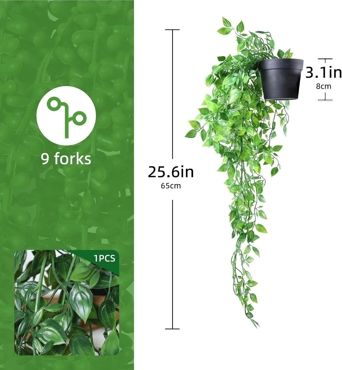 Fake Hanging Plants, Faux Potted Ivy Vine Artificial Mandala Plants for Indoor and Outdoor Aesthetics Office Living Room Shelf Decoration (1 Pack)