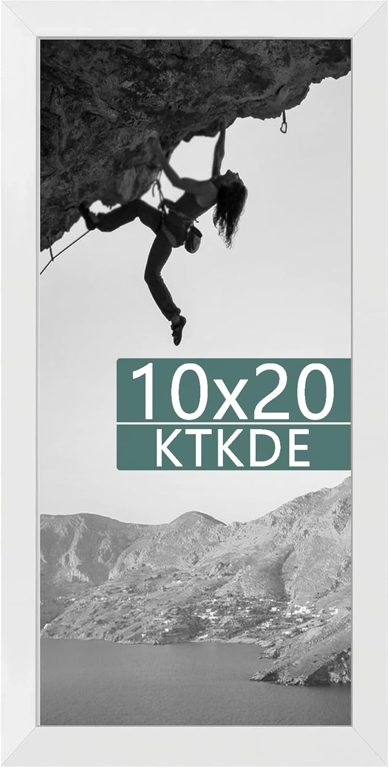KTKDE 10x20 Picture Frame White Wooden, Polished Plexiglass, Rectangle Photo Frame for Photos,Studio Gallery Wall Hanging Posters & Best gift
