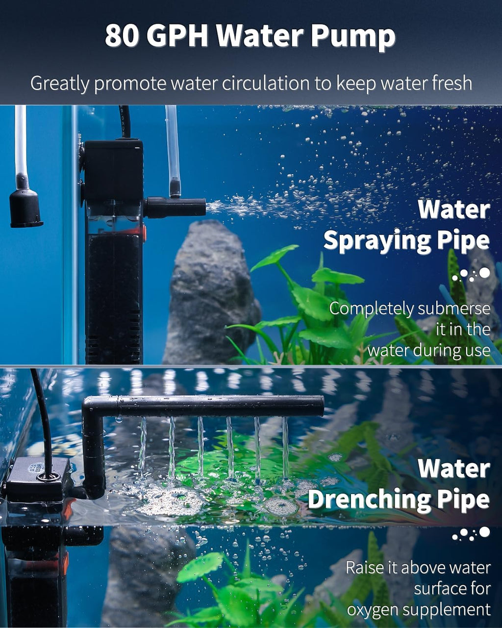 Pawfly Internal Aquarium Filter with 80 GPH Water Pump Quiet Submersible Bio Sponge Foam Filter for 10 to 20 Gallon Fish Tanks Small Multifunctional Filter for Filtration Circulation and Oxygenation