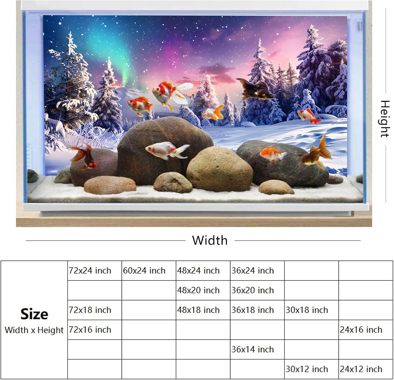 YongFoto Fish Tank Background 36x18 Inch Winter Snow Scene Aquarium Snowfield Pine Forest Rime Starry Sky Aurora Backdrop Reptile Terrarium Bearded Dragon Habitat
