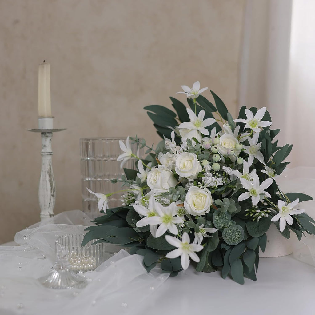 120 Pcs 4 Kinds Mixed Artificial Eucalyptus Leaves Stems Bulk Fake Silver Dollar Eucalyptus Bundle Faux Plants Greenery for DIY Bouquets Floral Arrangement Wedding Engagement Party Decor (Green)