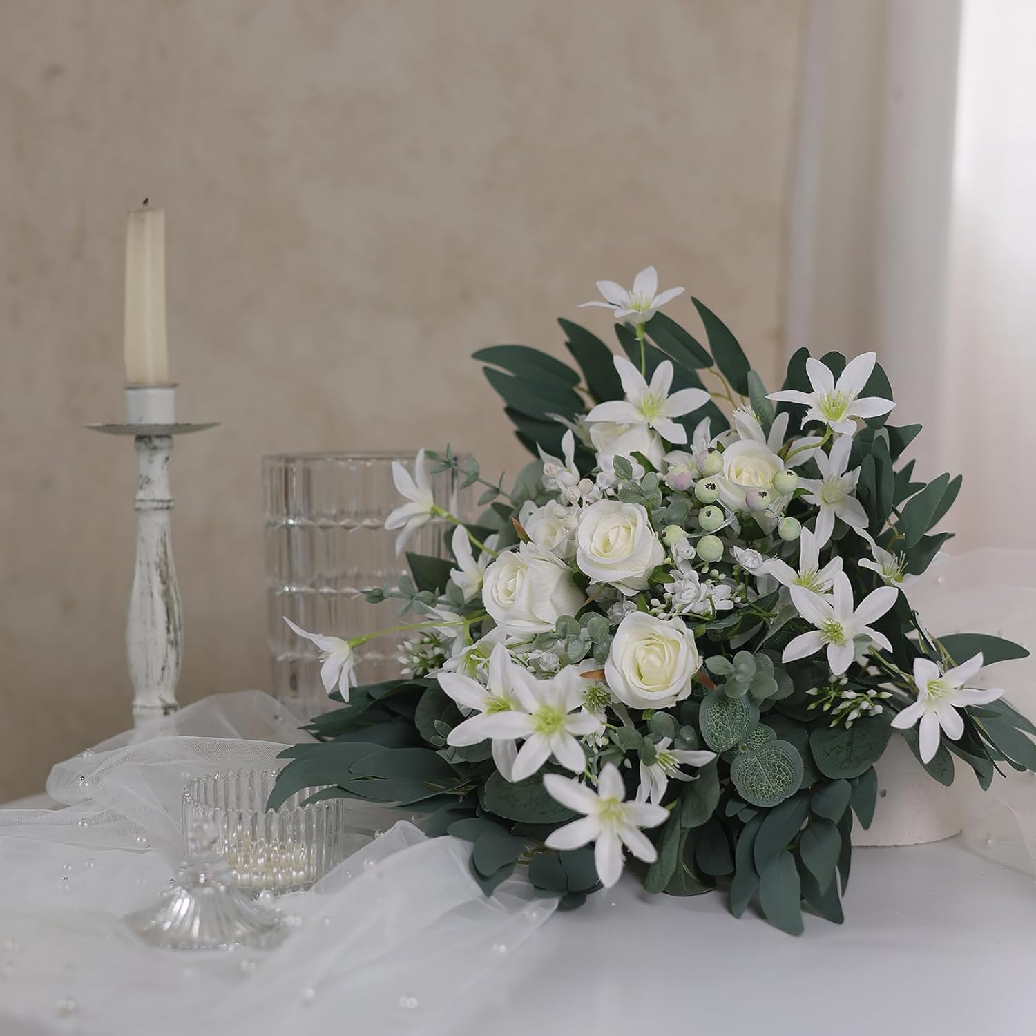 120 Pcs 4 Kinds Mixed Artificial Eucalyptus Leaves Stems Bulk Fake Silver Dollar Eucalyptus Bundle Faux Plants Greenery for DIY Bouquets Floral Arrangement Wedding Engagement Party Decor (Green)