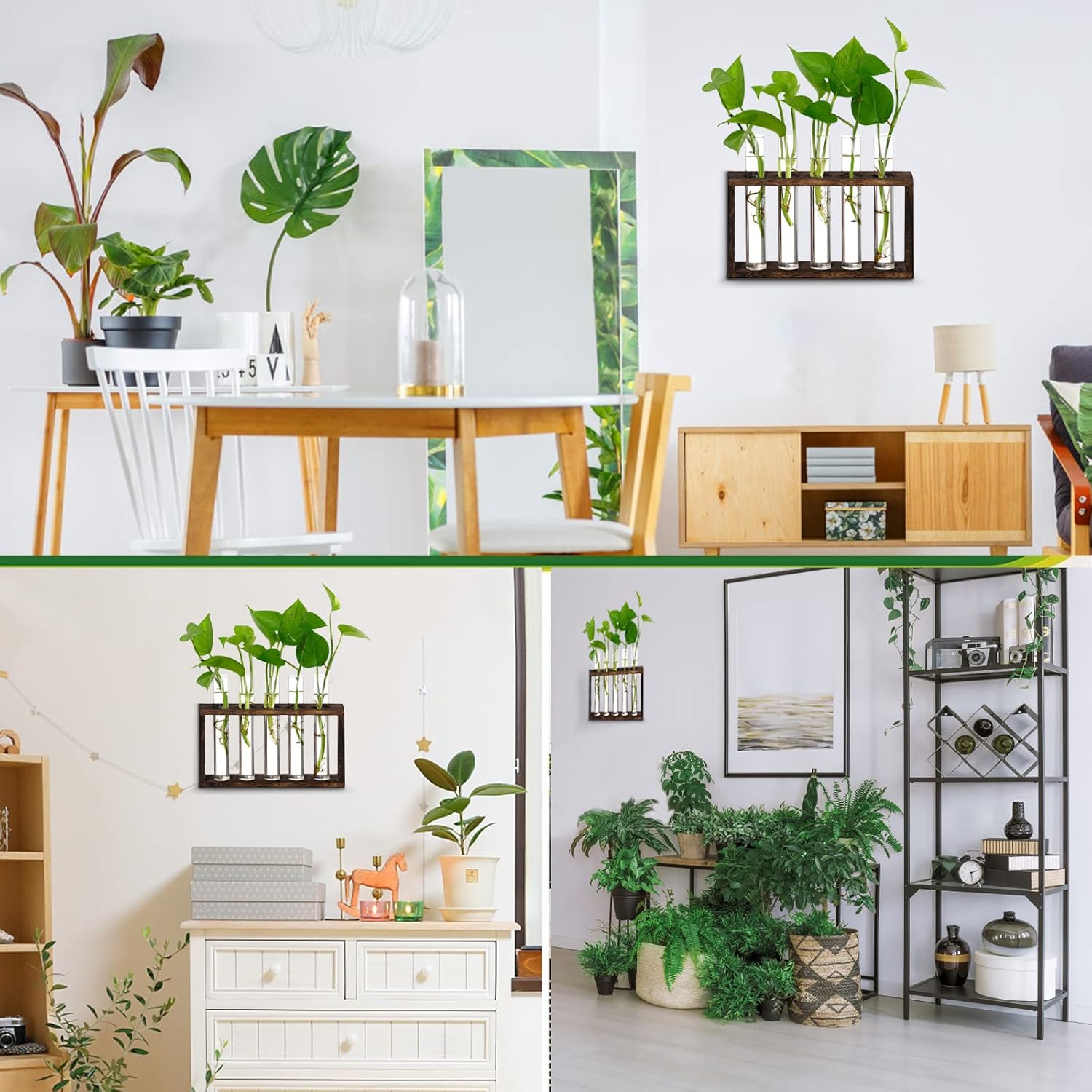 XXXFLOWER Plant Terrarium Wooden Stand with 5 Test Tubes,Glass Planters for Indoor Plants,Plant Lover Gifts for Women Garden Office Decoration