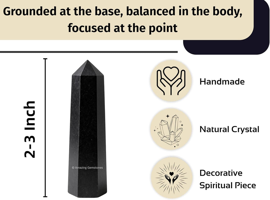 Amazing Gemstone Black Tourmaline Crystal Towers ~ Natural Healing Crystal Point Obelisk for Reiki Healing and Crystal Grid (2" to 3" Inch)