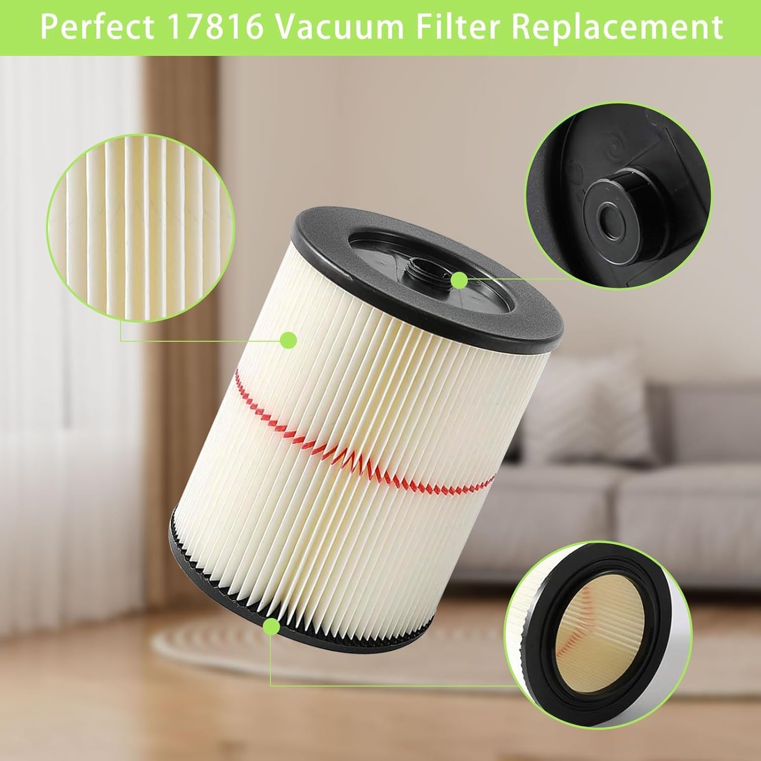 MZY LLC 2 Pack 17816 Filter for Craftsman Shop Vac Filter Cartridge Filter Replacement with 4 Pcs CMXZVBE38749 General Purpose Shop Vacuum Dust Collection Bags for 16 and 20 Gallon Shop Vacuums