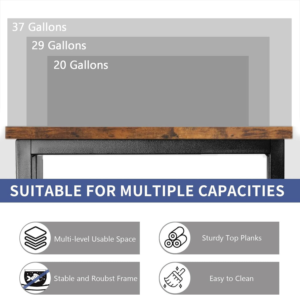 TFK 20-29-37 Gallon Fish Tank Stand, 3-Tier Aquarium Stand with Power Outlet Reptile Tank Stand Heavy Duty Terrarium Stand for Home Office, Brown