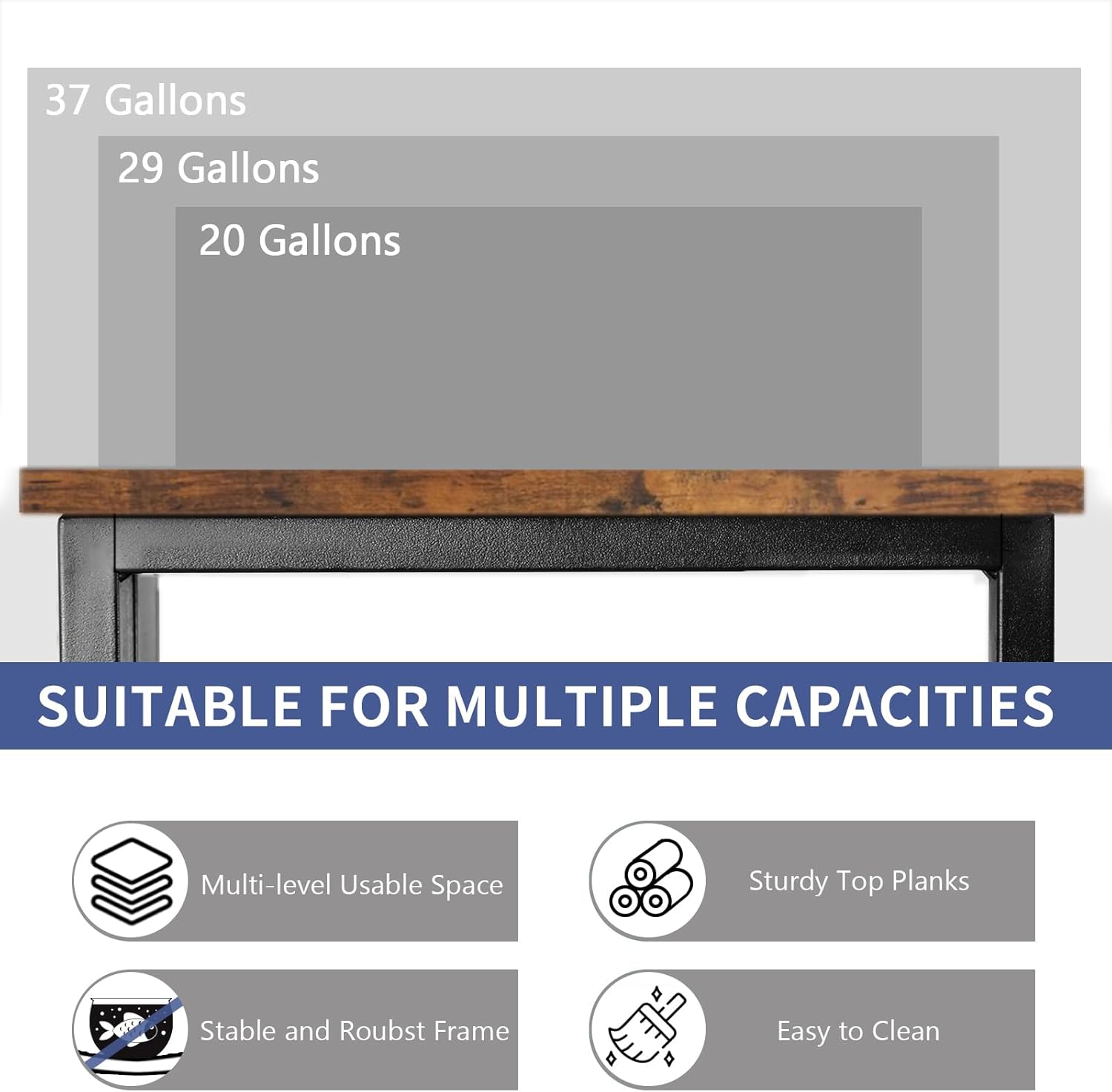 TFK 20-29-37 Gallon Fish Tank Stand, 3-Tier Aquarium Stand with Power Outlet Reptile Tank Stand Heavy Duty Terrarium Stand for Home Office, Brown