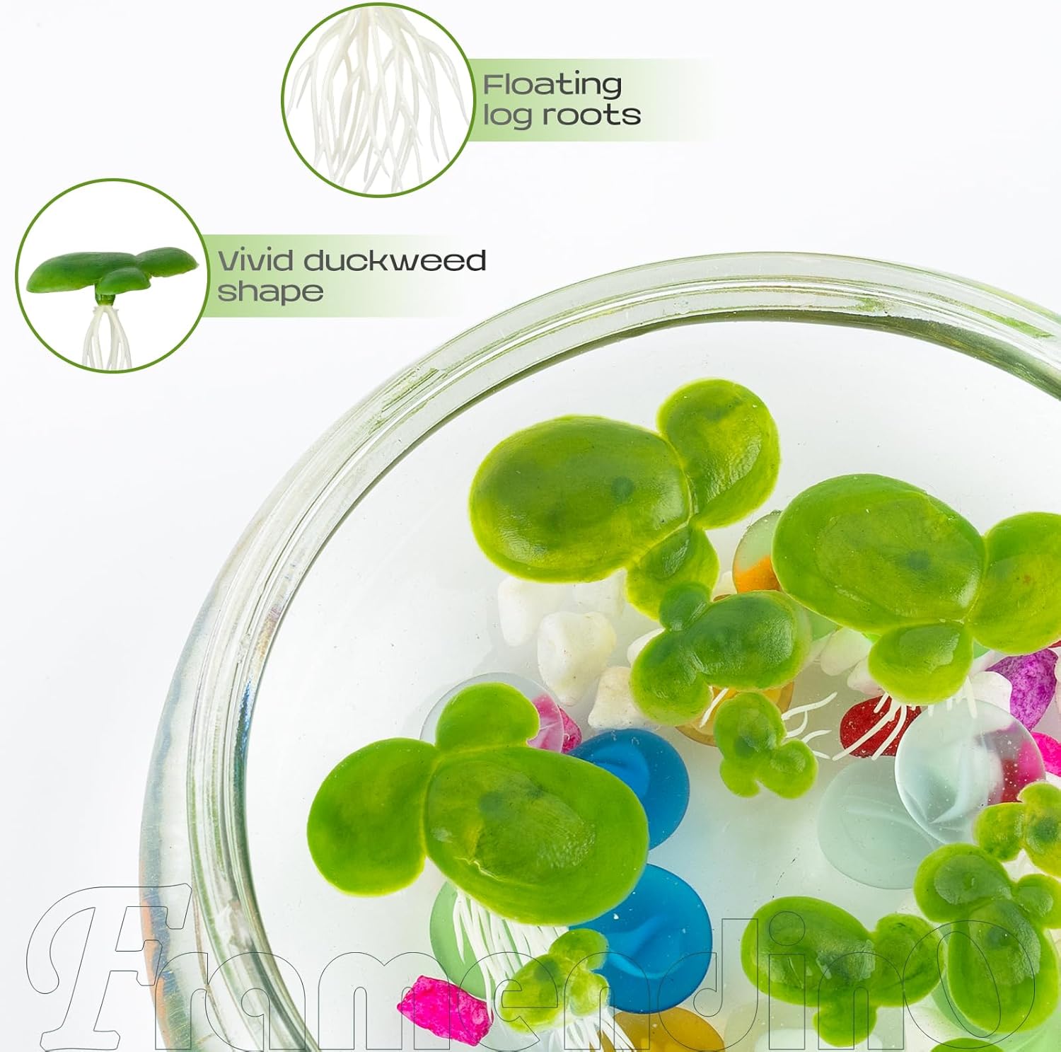 Framendino, 36 Pack Artificial Mini Duckweed with Root Plastic Floating Fish Plants for Aquarium Tank Decor