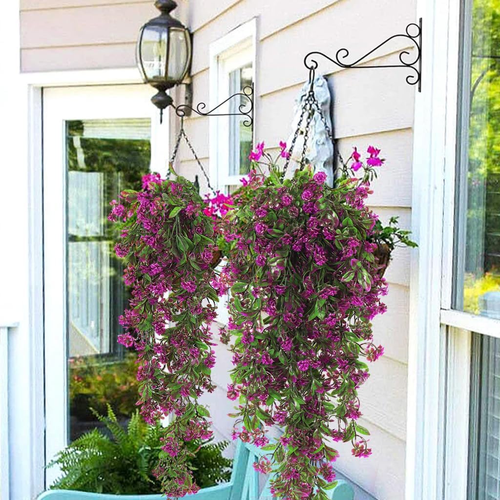 RECUTMS 2Pcs Artificial Hanging Flower Greenery Plants Faux Greenery Artificial Plants for Outdoors Hanging Basket Plastic Home Garden Wedding Party Decorations(Fuchsia)