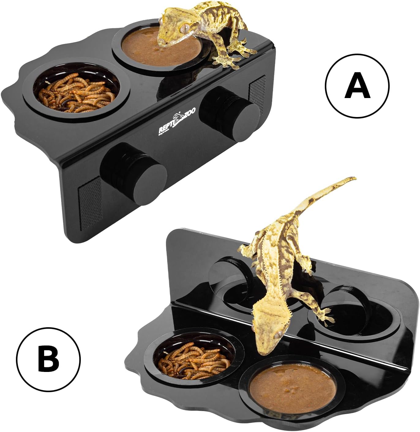REPTI ZOO Magnetic Gecko Feeding Ledge, Acrylic Aboreal Feeding Ledge with 6PCS Cups, Strong Magnetic Reptile Ledge Gecko Food Ledge