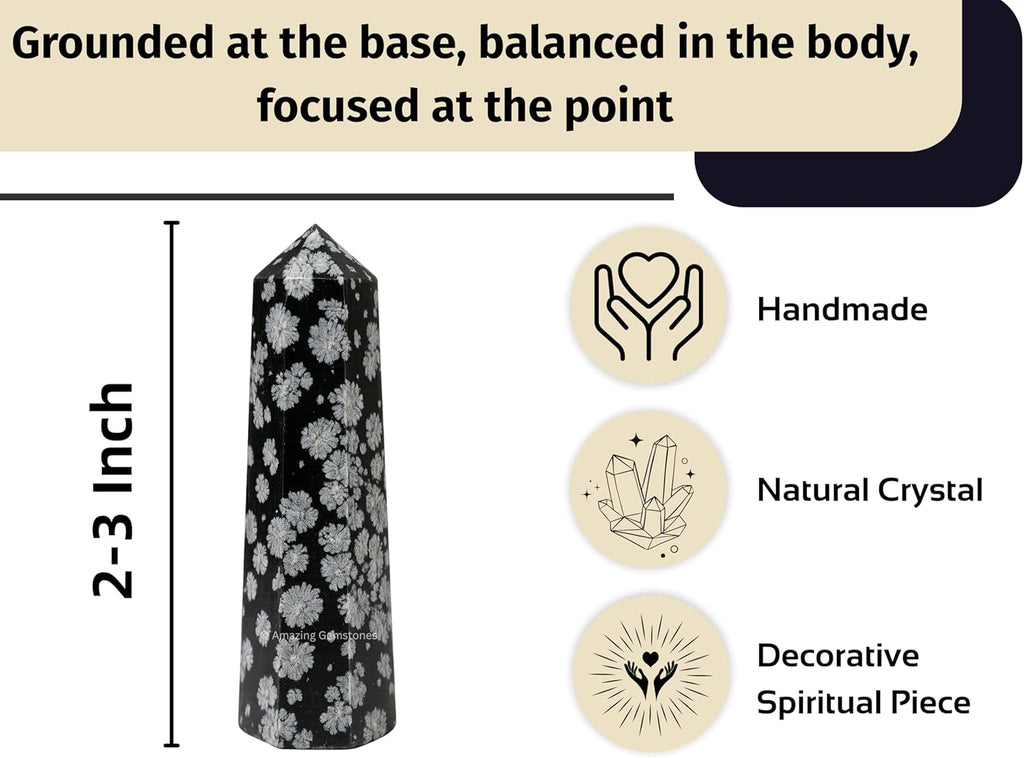 Amazing Gemstone Snowflake Obsidian Crystal Towers - Natural Healing Crystal Point Obelisk for Reiki Healing and Crystal Grid (2" to 3" Inch)