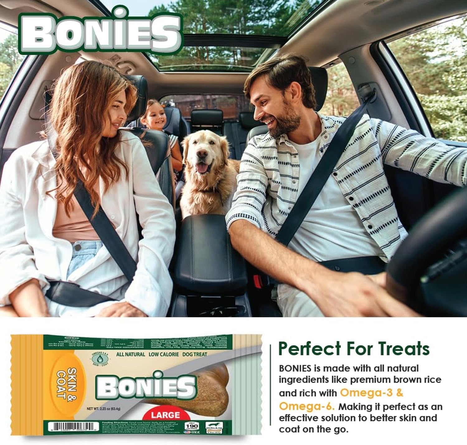 Bonies Edible Treats for Large Dogs (1 Bone, Skin & Coat)