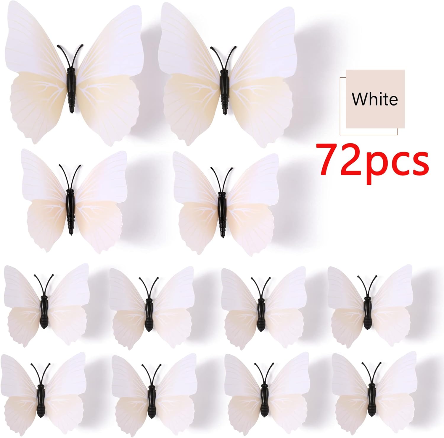 LiveGallery 72 PCS 6 Colors Removable 3D DIY Beautiful Butterfly Wall Decals Colorful Butterflies Art Decor Wall Stickers Murals for Kids Baby Boy Girls Bedroom Classroom Offices (White)