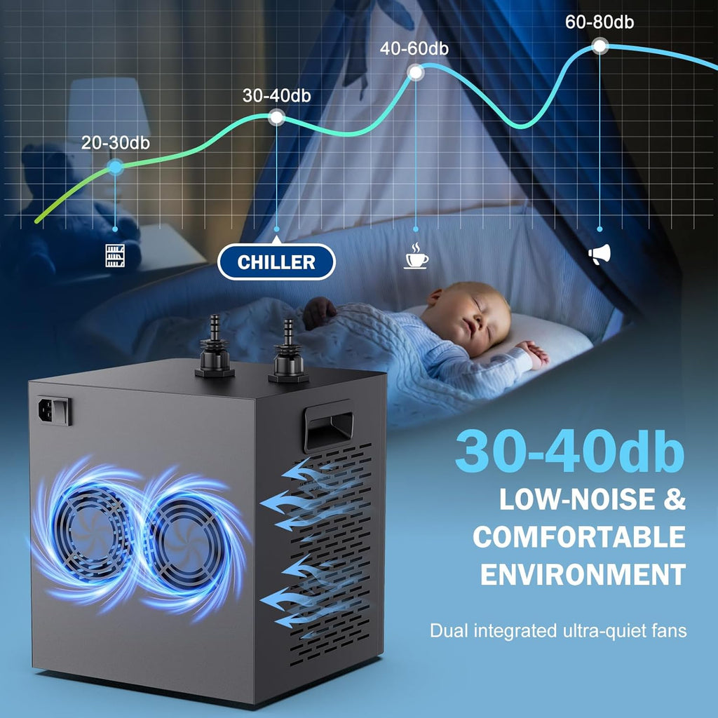 Aquarium Chiller 79 GAL - Water Chiller for Aquarium 1/3 HP Energy Efficient Fish Tank Water Chiller for Axolotl, Coral, Jellyfish, Freshwater & Saltwater Quiet Cold Plunge Chiller 300L