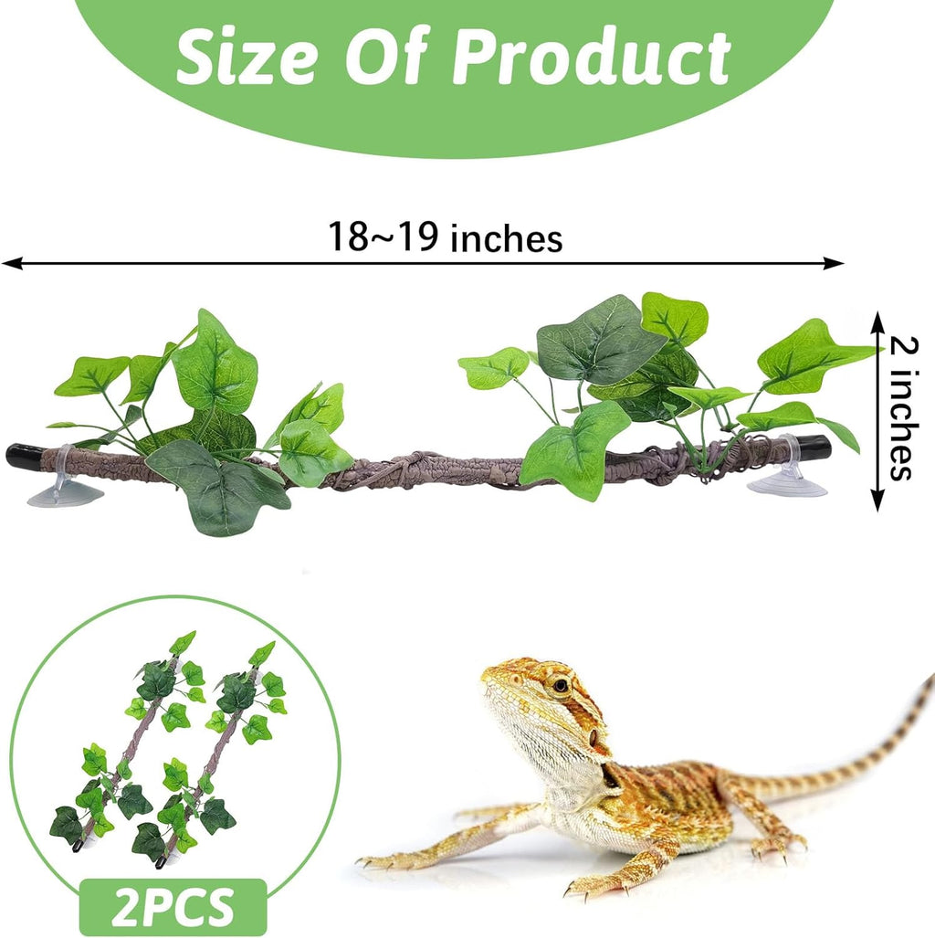 VCEPJH Reptile Climbing Branch Decor 2 Pcs Bendable Jungle Vine with Suction Cup Terrarium Plant Decoration for Gecko Bearded Dragons, Snake,Frogs, Chameleons Cage Accessories (W)