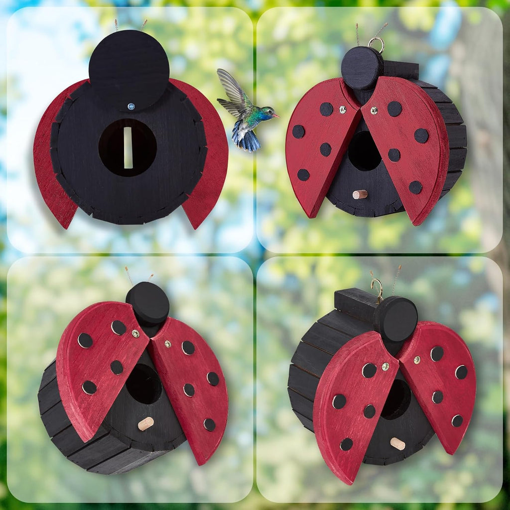 Bird Houses for Outside - Wooden Hanging Bird House - Ladybug-Shaped Birdhouse for Finches, wrens, Cardinals - Outdoors Bluebird Nesting Box - Cute Garden Decor for Wild Birds
