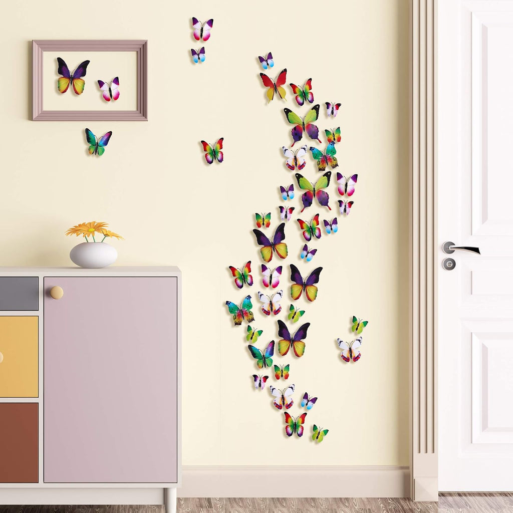 LiveGallery 72 PCS 6 Colors Removable 3D DIY Beautiful Butterfly Wall Decals Colorful Butterflies Art Decor Wall Stickers Murals for Kids Baby Boy Girls Bedroom Classroom Offices (Rainbow)