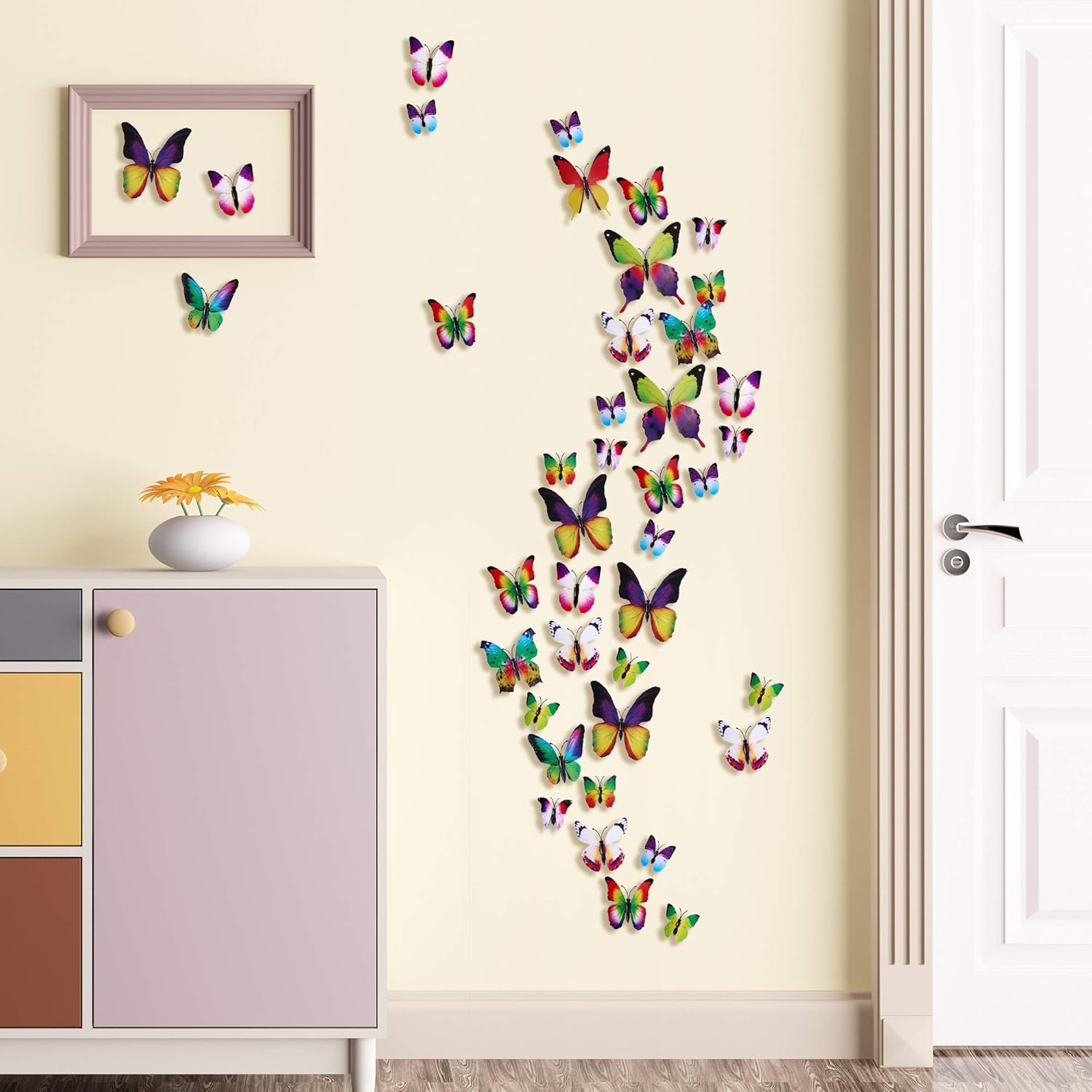LiveGallery 72 PCS 6 Colors Removable 3D DIY Beautiful Butterfly Wall Decals Colorful Butterflies Art Decor Wall Stickers Murals for Kids Baby Boy Girls Bedroom Classroom Offices (Rainbow)