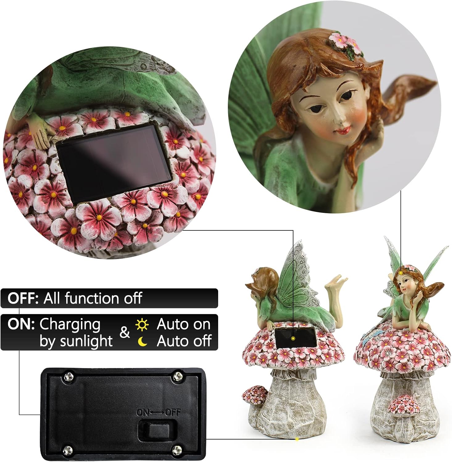 Fairies for Fairy Garden - Fairy Outdoor Statue Solar Powered Resin Ornaments,Patio Lawn Yard Porch,Fairy Figurines for Home Garden Gifts,8.66 inches Tall