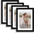 10x14 Picture Frame Set of 4, Made of Glass and Black Wooden Frame, Display 8x12 Pictures with Mat or 30 x 40cm Diamond Painting Art without Mat for Wall Mounting, Gallery Photo Frames