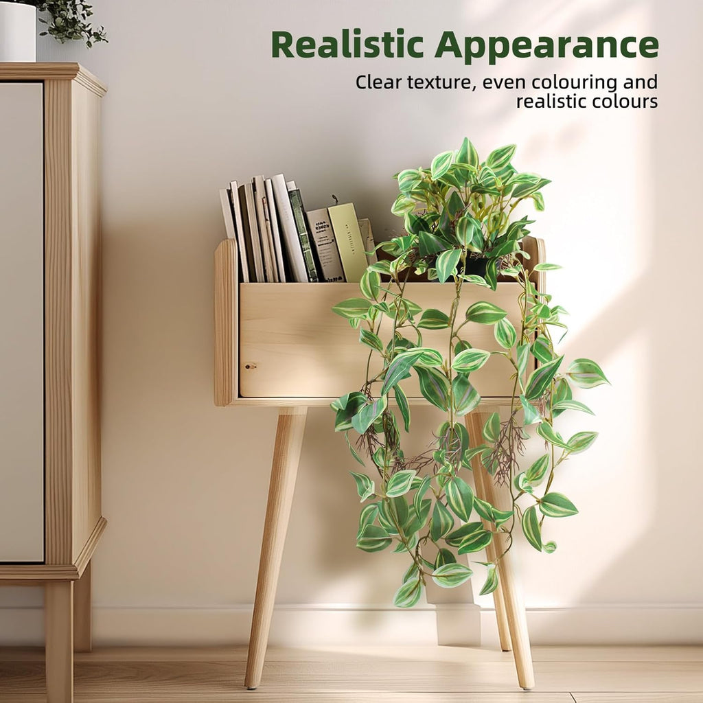 2 Pcs Artificial Hanging Plants Realistic Watermelon Texture Faux Peperomia Leaves Fake Potting Vine Green Plants for Indoor Outdoor Home Garden Decor