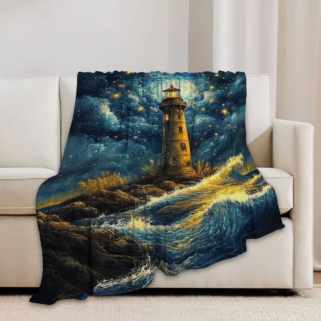 Lighthouse Blanket Coastal Lighthouse Starry Night Throw Blankets Gifts for Girls Boys Kids Soft Cozy Fleece Plush for Couch Sofa Bed 60"x50"
