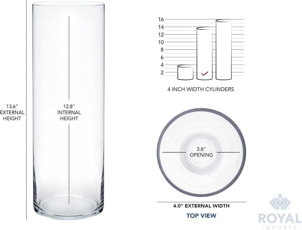 Royal Imports Flower Glass Vase Decorative Centerpiece for Home or Wedding - Cylinder Shape (4" Wide x 14" Tall, Clear)