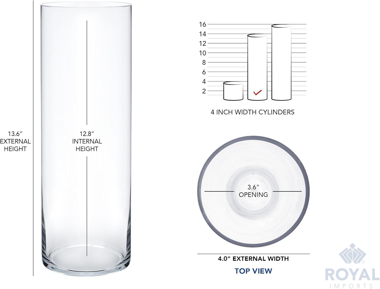 Royal Imports Flower Glass Vase Decorative Centerpiece for Home or Wedding - Cylinder Shape (4" Wide x 14" Tall, Clear)