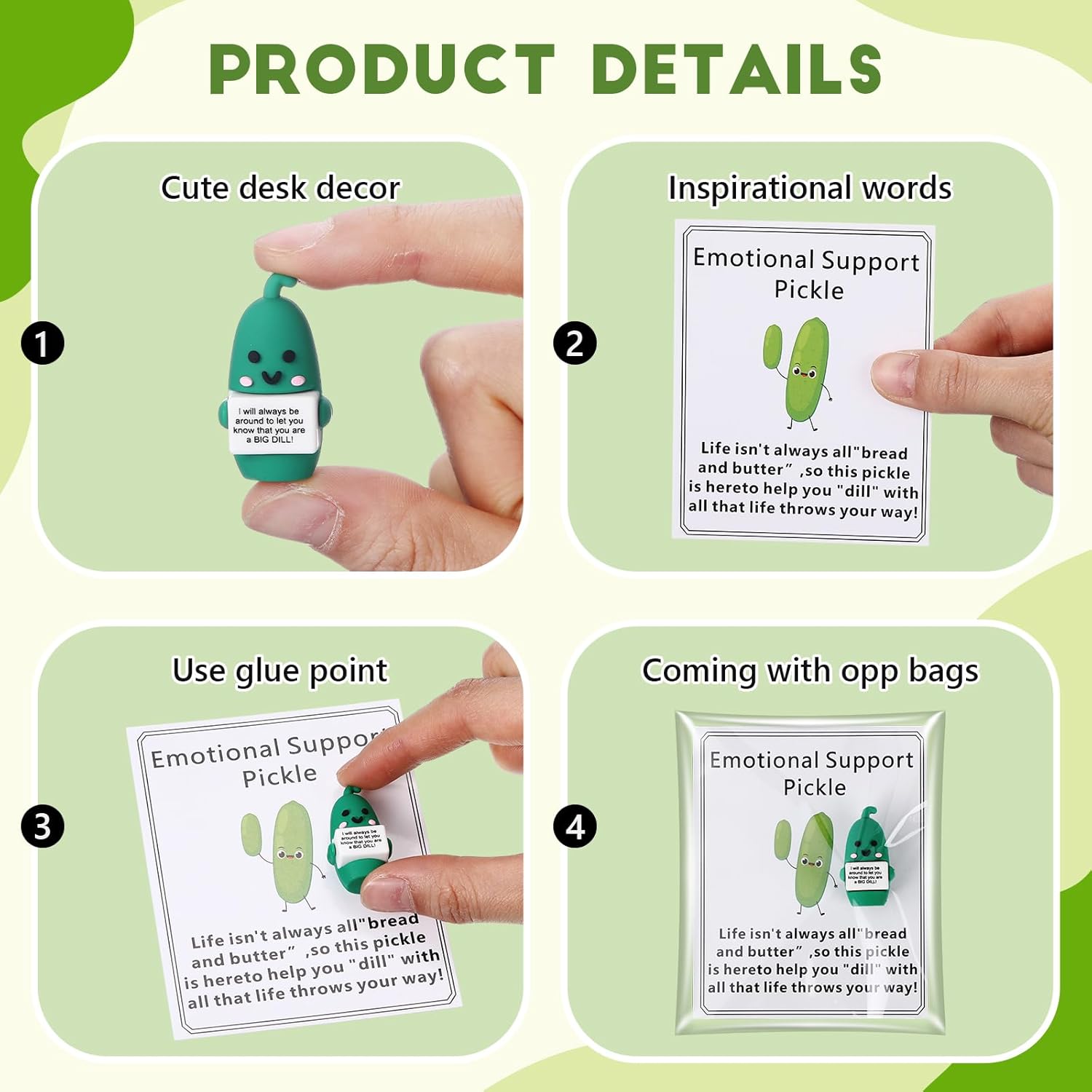 Gejoy 75 Pcs Inspirational Pickle Gifts Set Include 25 Mini Rubber Pickle Toys 25 Motivational Card 25 Package Bags Positive Emotional Support Gifts for Employee Coworker Staff Teacher Team Friends