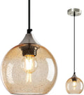 Light Brown Glass Pendant Lights Kitchen Island Globe Pendant Light Fixtures Modern Pendant Lighting for Bedroom Living Dining Room Light Fixture (5.9 in, 1 Pack)