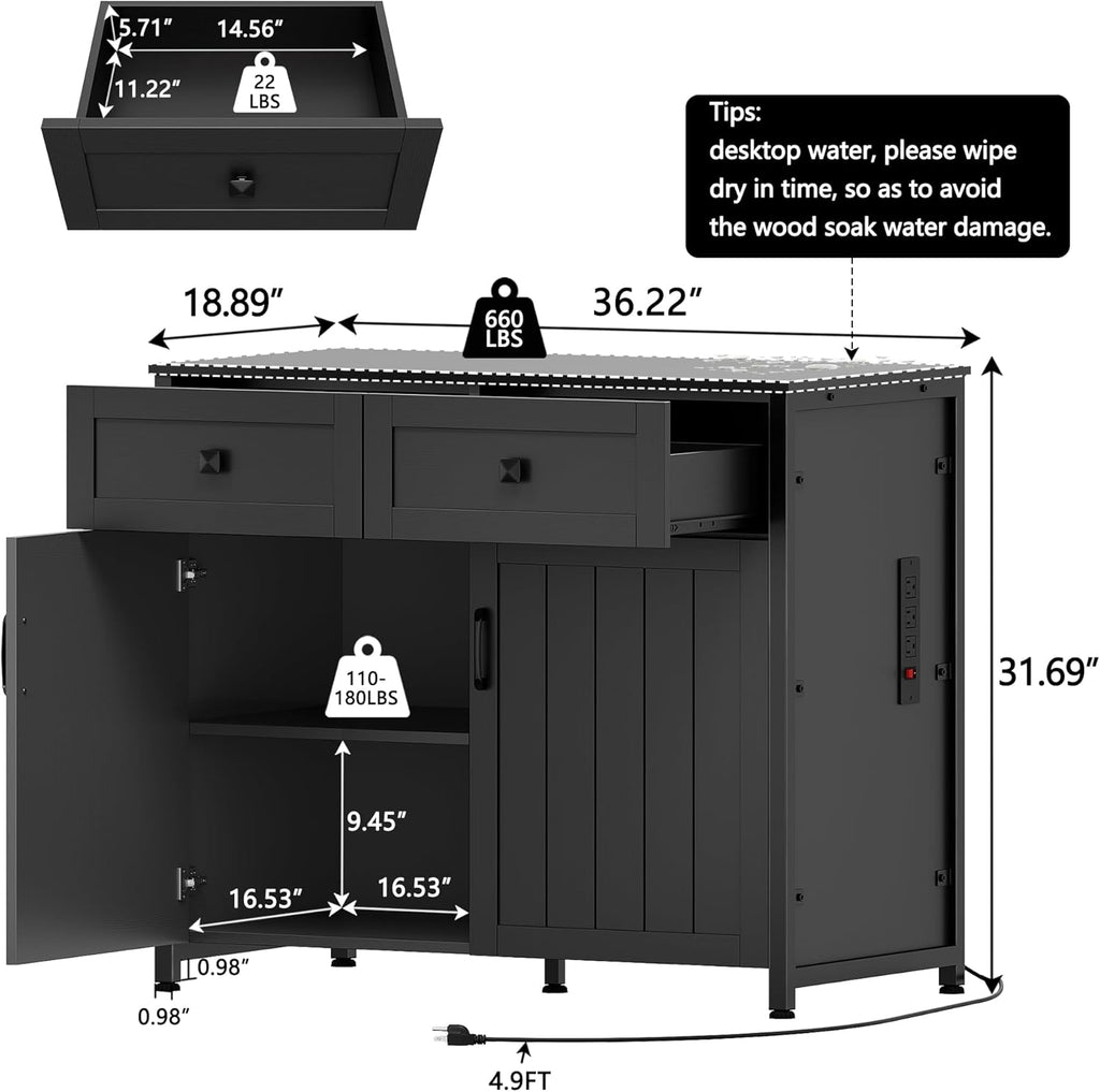Pipleo 40-50 Gallon Aquarium Stand with Power Outlets, Cabinet for Fish Tank Accessories Storage, Heavy Duty Metal Fish Tank Stand Suitable for Turtle Tank, Reptile Terrarium, 660LBS Capacity, Black