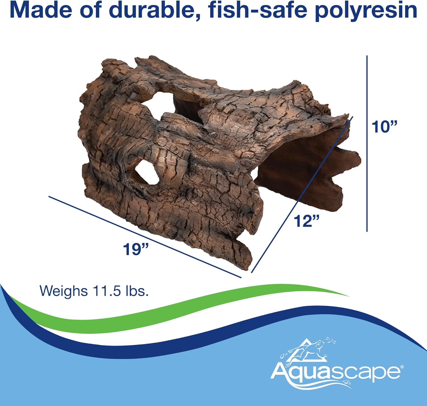 Aquascape Faux Log Fish Cave, Predator Control and Decorative Shelter for Koi and Fish, Ponds, Aquariums, and Terrariums, 78324