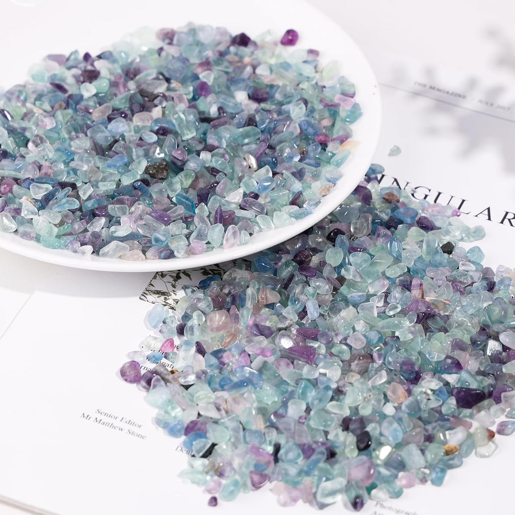 SUNYIK Fluorite/Black Obsidian Tumbled Chips Crystal Crushed Pieces Irregular Shaped 1pound(About 460 gram)