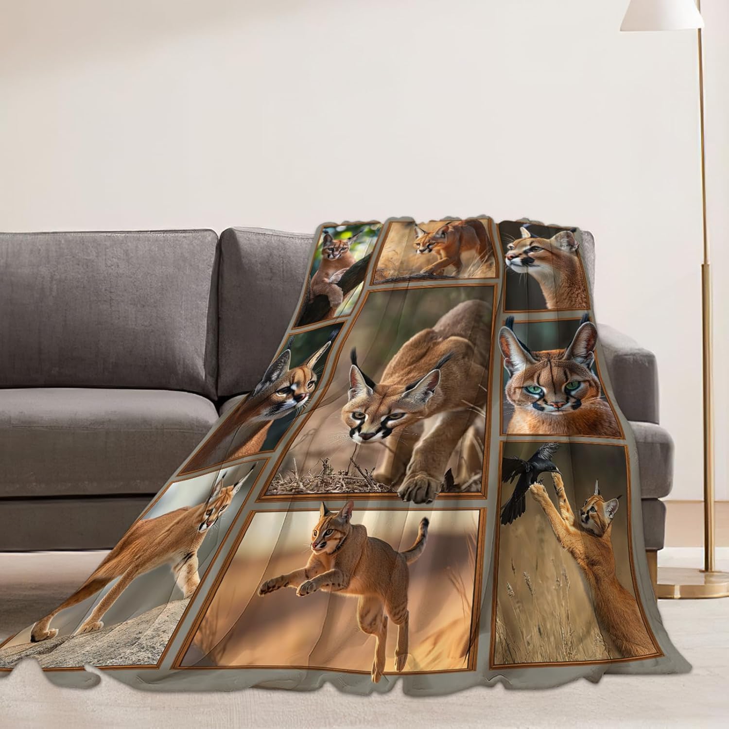 Caracal Blanket African Caracal Animal Lover Throw Blankets Gifts for Girls Boys Kids Soft Cozy Fleece Plush for Couch Sofa Bed 60"x50"