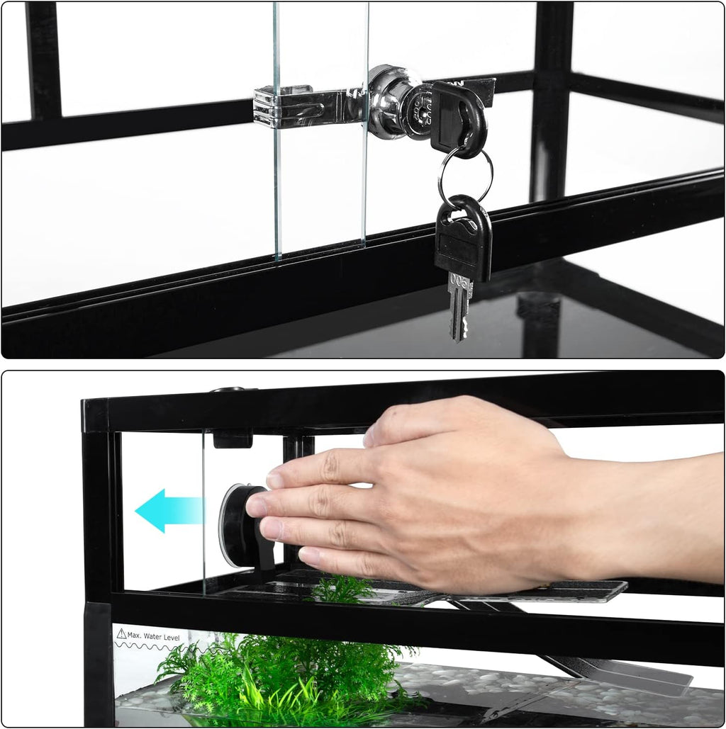 REPTIZOO 18 Gallon Turtle Tank Aquarium, 30"×12"×12" Tortoise Habitat Water-Land Ecological Turtle Tank with Drainage System Aquatic Aquarium