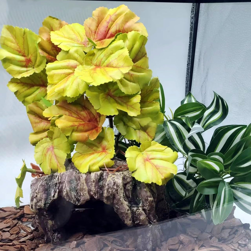 2 Pack Reptile Plants for Terrarium, Amphibian Habitat Decor Artificial Hanging Plants with Suction Cup, Gecko Chameleon Snake Tortoise Tank Accessories-Fake Heuchera Micrantha Yellow