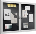 48"x36" Lockable Enclosed Bulletin Board, Outdoor Flet Weather-Resistant Aluminum Frame Notice Board, Wall Mounted Display Case Acrylic Doors for School,Office,Silver Frame w/Black Flet