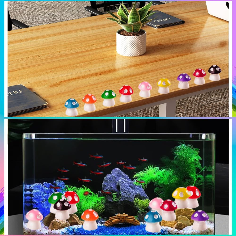 Mini Resin Mushrooms - 108PCS Bulk Small Fairy Garden Decor with 9 Colors, Miniature Mushroom Figurines for Terrarium, Dollhouse, Plant Pot, Aquarium Landscape, DIY Crafts