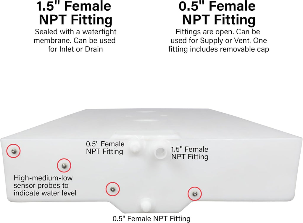 54 Gallon RV Fresh Water Tank, Potable Water Storage Tank for Drinking, Cooking, Cleaning, Showering, for Campers, Trailers, Motorhomes, RVs, Low-Profile Shape, 59" x 28.5" x 7.5" (WT-1438)