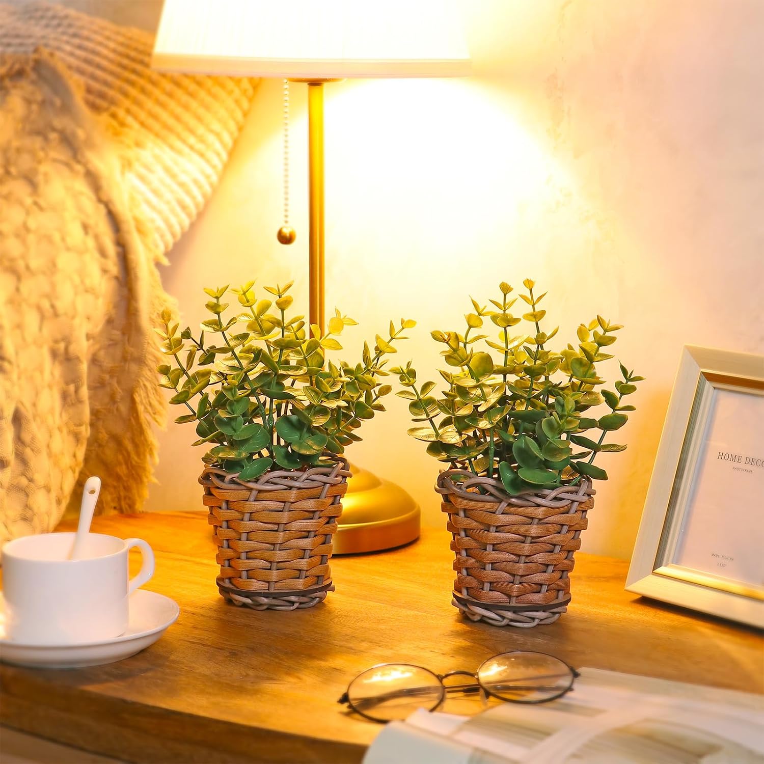 2 Pack Small Fake Plants Eucalyptus Potted Artificial Plant for Table,Bathroom,Farmhouse, Home Décor