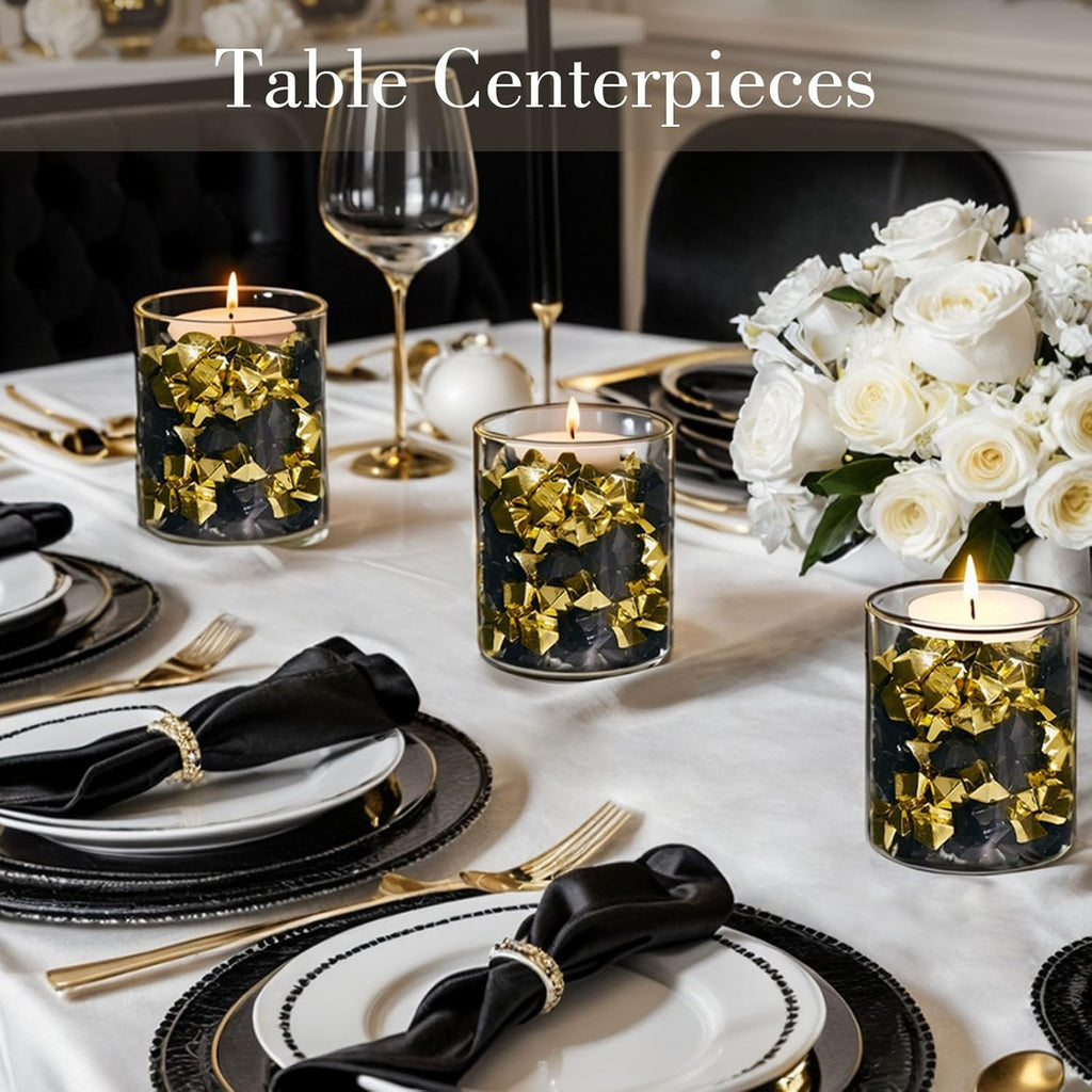 DomeStar 150PCS Gold Acrylic Ice Rocks – Faux Gold Gems Nuggets Vase Fillers for Christmas Centerpieces, Glitter Party Decorations, DIY Crafts & Table Scatter