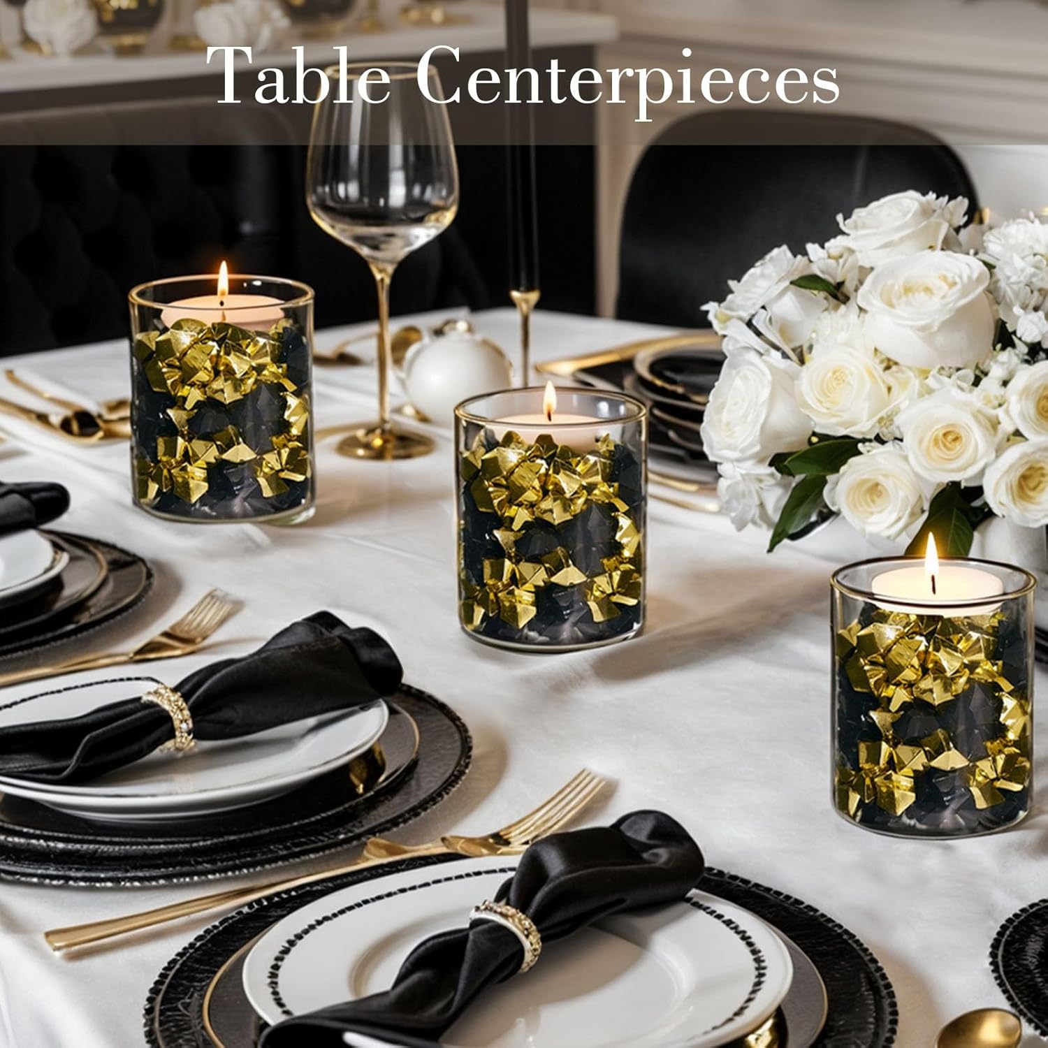 DomeStar 150PCS Gold Acrylic Ice Rocks – Faux Gold Gems Nuggets Vase Fillers for Christmas Centerpieces, Glitter Party Decorations, DIY Crafts & Table Scatter