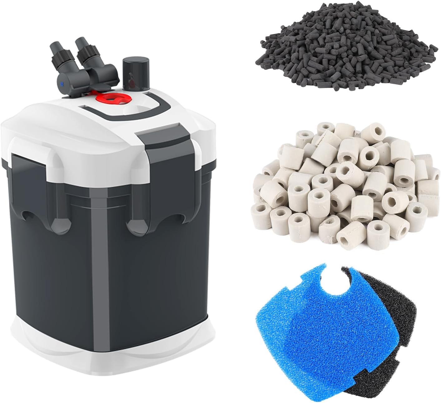 fishkeeper 528GPH Canister Filter, 3-Stage Filtration Aquarium Filter with Quartz Balls and Filter Cotton, Ultra-Quiet External Aquarium Canister Filter for Freshwater and Saltwater up to 150Gal (35W)