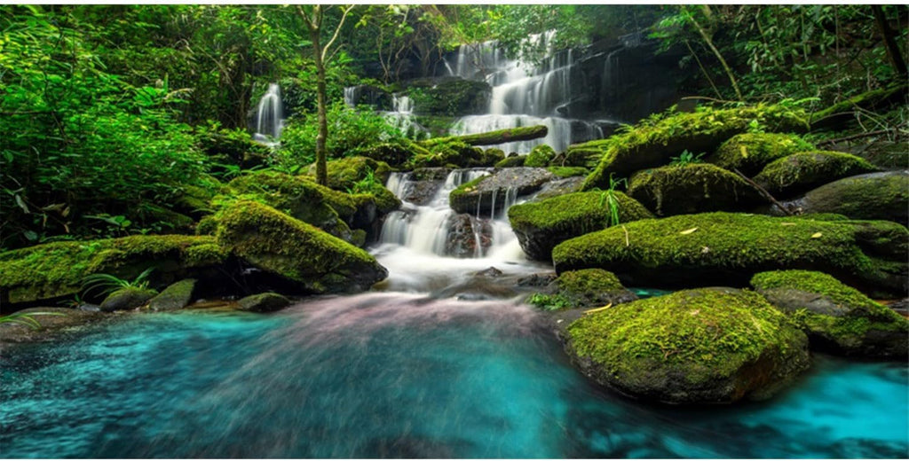 AWERT 48x20 inches Waterfall Terrarium Background Tropical Rainforest Aquarium Background Mountain Lake Green Tree Reptile Habitat Background Durable Polyester Background