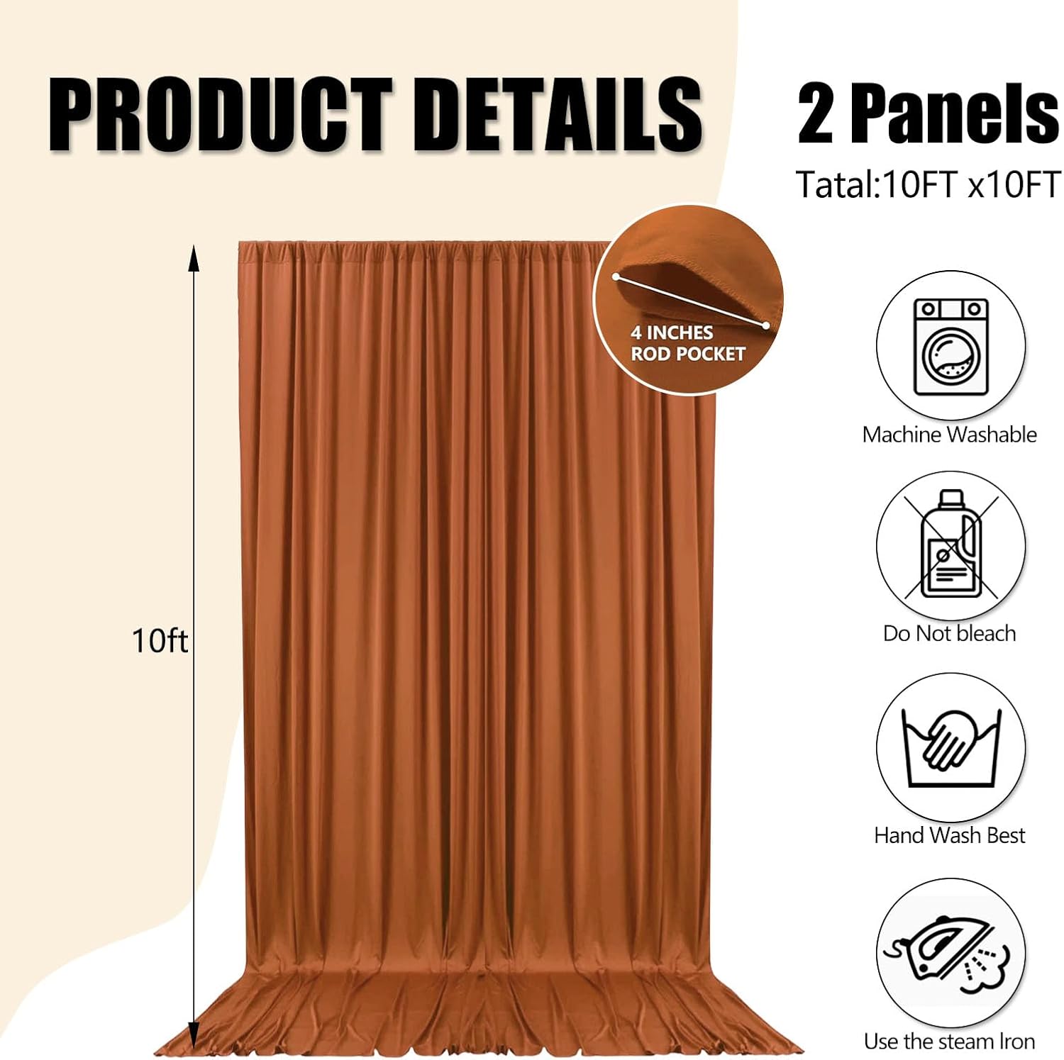 10ft x 10ft Dark Brown Backdrop Curtains for Parties, Fabric Satin Background Curtain with Rod Pockets for Weddings, Birthday, Baby Shower, Photography, Graduation Party Backdrop Drapes, 2 Panels